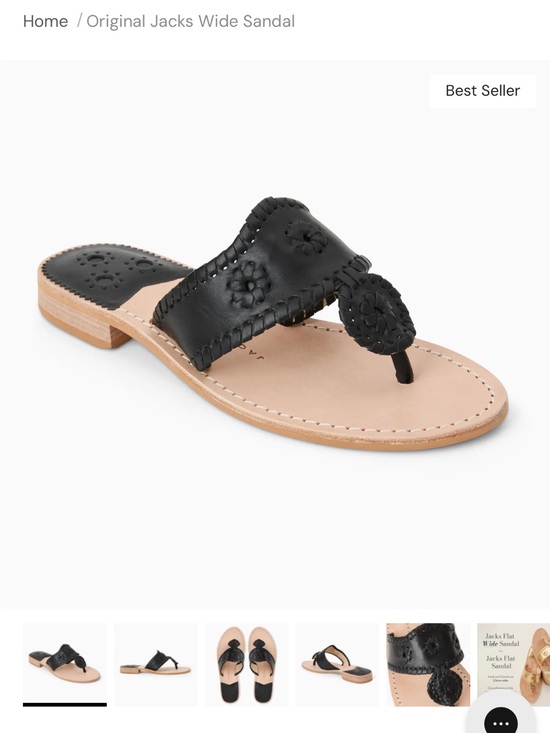 Jack Rogers Shoes - Jack Rogers Black Leather Thong Sandal with Floral Medallion